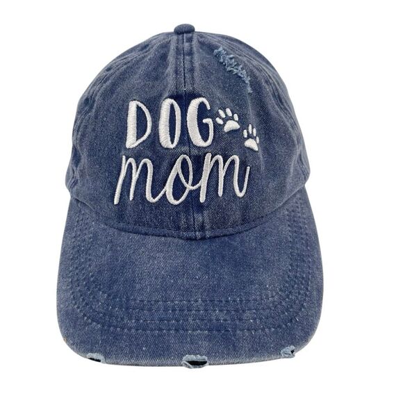 Sonoma Women’s “Dog Mom” Embroidered Blue Denim Distressed Baseball Cap OS NWOT - Picture 1 of 13